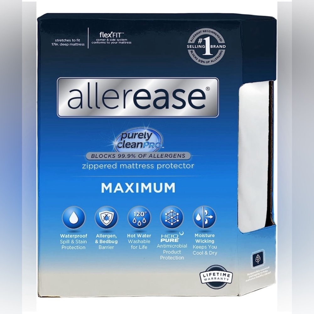 Allerease Queen Size Mattress Protector Waterproof- Blocks Allergens & Bed Bugs